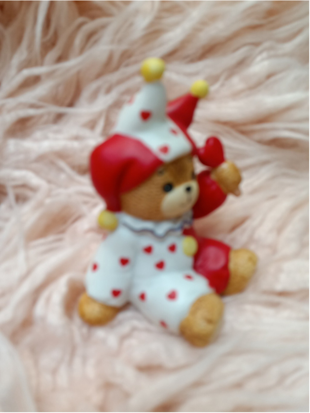 Lucy And Me Bear Figurine Vintage Valentines Day Heart Jester 1984 Red Clown - Picture 2 of 14